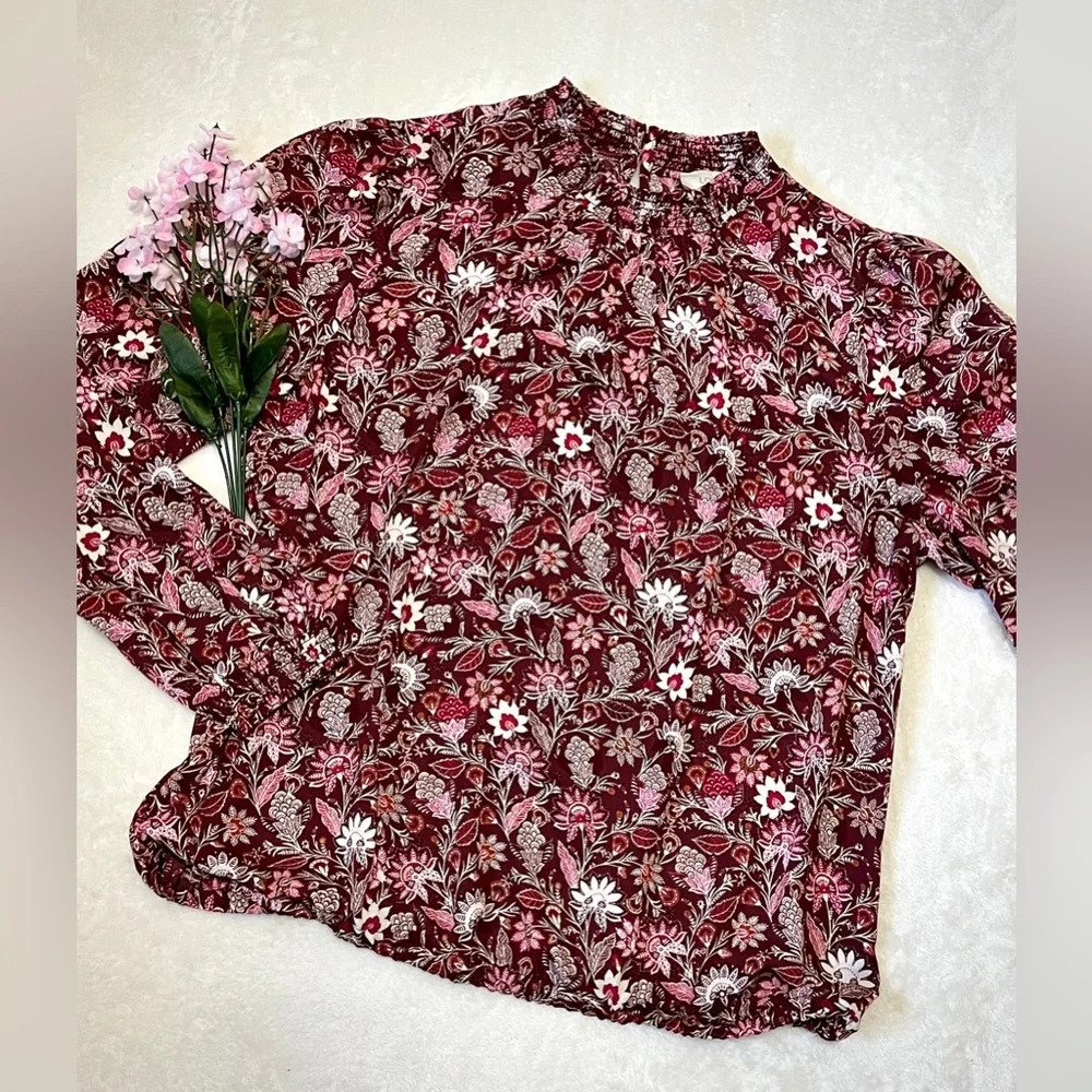 LOFT Smocked Paisley & Floral Blouse - Large
